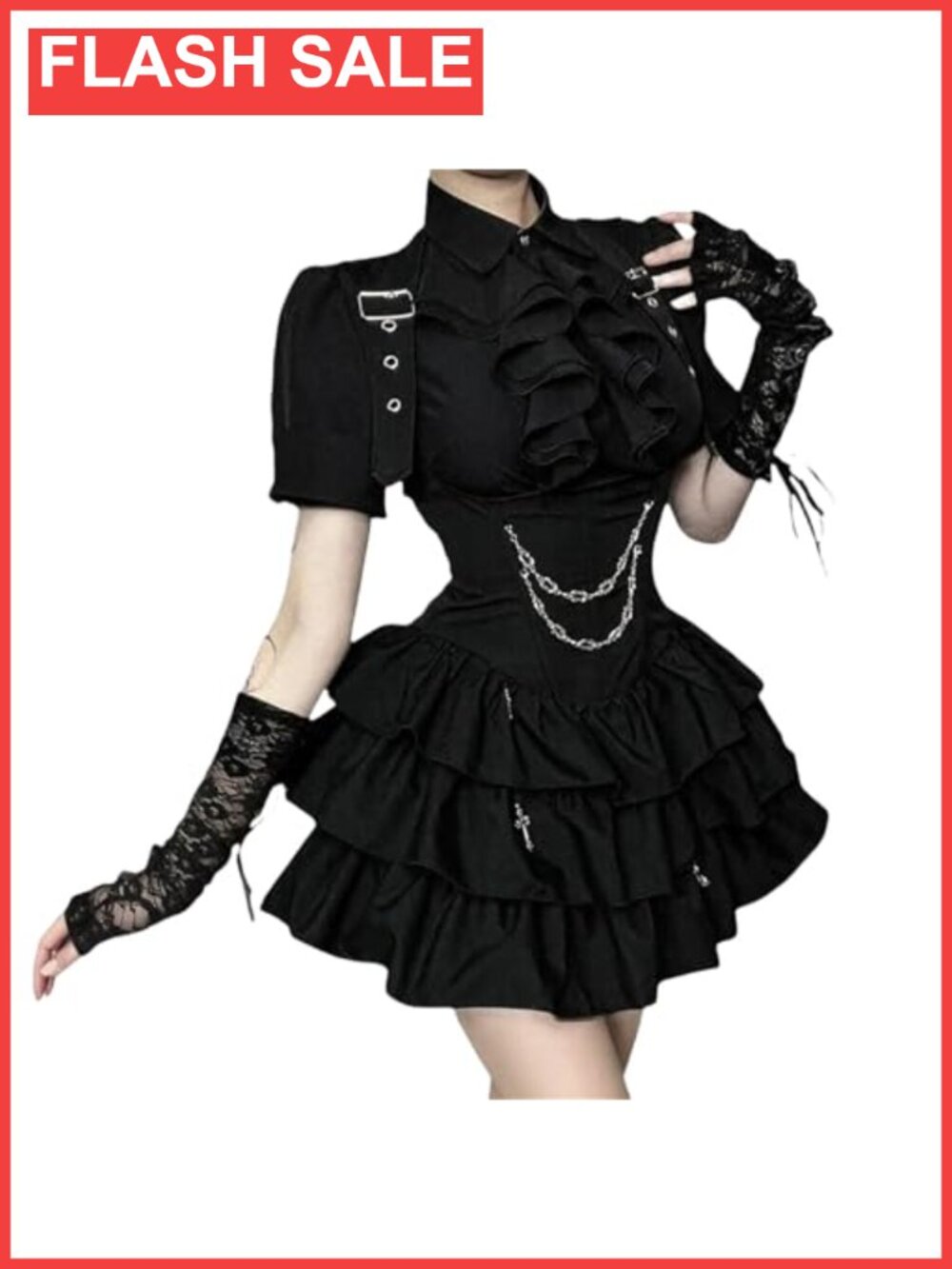 Women's Goth Tiered Mini Skirt A-Line Ruffled Buckle Grunge Dance
